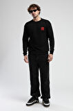 EASTSIDE Siyah Bisiklet Yaka Nakışlı Loose Fit Erkek Sweatshirt