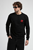 EASTSIDE Siyah Bisiklet Yaka Nakışlı Loose Fit Erkek Sweatshirt