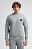 EASTSIDE Gri Bisiklet Yaka Nakışlı Loose Fit Erkek Sweatshirt