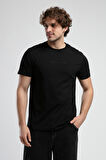 EMPIRE Siyah Bisiklet Yaka Nakışlı Standard Fit Erkek Tshirt