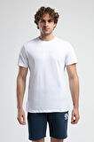 EMPIRE Beyaz Bisiklet Yaka Nakışlı Standard Fit Erkek Tshirt