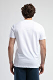 EMPIRE Beyaz Bisiklet Yaka Nakışlı Standard Fit Erkek Tshirt