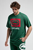 ITHACA Yeşil Bisiklet Yaka Nakışlı Oversize Erkek Tshirt