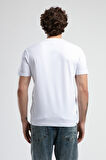 JOHNSON Beyaz Bisiklet Yaka Baskılı Standard Fit Erkek Tshirt