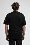 KINGSTON Siyah Bisiklet Yaka Baskılı Oversize Erkek Tshirt