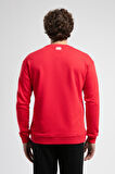 LIBERTY Kırmızı Bisiklet Yaka Baskılı Loose Fit Erkek Sweatshirt