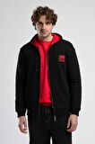 MAIDEN Siyah Kapüşonlu Nakışlı Standard Fit Erkek Sweatshirt