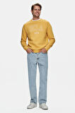 SANDHILL Sarı Bisiklet Yaka Nakışlı Loose Fit Erkek Sweatshirt