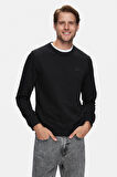 SUERTE Siyah Bisiklet Yaka Kauçuk Standard Fit Erkek Sweatshirt
