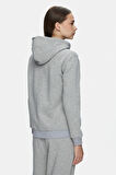 JOYCE Gri Kapüşonlu Ve Fermuarlı Aplikeli Standard Fit Kadın Sweatshirt