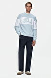 ARCHER Mavi Bisiklet Yaka Nakışlı Loose Fit Erkek Sweatshirt