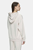 WEBER Bej Bisiklet Yaka Nakışlı Oversize Kadın Sweatshirt