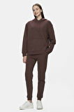 WEBER Kahve Bisiklet Yaka Nakışlı Oversize Kadın Sweatshirt