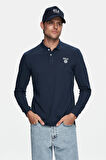 MAXWELL Lacivert Polo Yaka Baskılı Standard Fit Erkek Sweatshirt