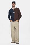 CLARK Kahve Baskılı Polo Yaka Standard Fit Erkek Sweatshirt