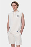 HEWITT Kemik Rengi Nakışlı Sıfır Kol Sweatshırt  Oversize  Erkek Sweatshirt