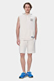 HEWITT Kemik Rengi Nakışlı Sıfır Kol Sweatshırt  Oversize  Erkek Sweatshirt