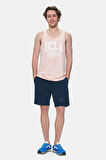PEBBLE Toz Pembe Sıfır Kol Baskılı Oversize  Erkek Tshirt