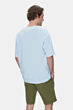 AIRE Gök Mavi Bisiklet Yaka Baskılı Oversize Erkek Tshirt