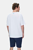 AIRE Beyaz Bisiklet Yaka Baskılı Oversize Erkek Tshirt