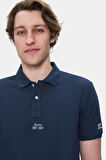 QUINTON Lacivert Polo Yaka Nakışlı Standard Fit Erkek Tshirt