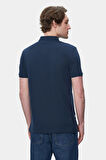 QUINTON Lacivert Polo Yaka Nakışlı Standard Fit Erkek Tshirt