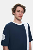 KEITH Lacivert Bisiklet Yaka Baskılı Oversize Erkek Tshirt