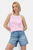 PALMER Açık Pembe Askılı Nakışlı Standard Fit Kadın Crop