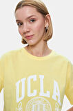 AVALON Açık Sarı Bisiklet Yaka Baskılı Oversize  Kadın Tshirt