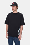 ROSCOE Siyah Bisiklet Yaka Baskılı Oversize Erkek Tshirt