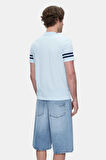 STARK Gök Mavi Kolu Şeritli Bisiklet Yaka Baskılı Standard Fit Erkek Tshirt