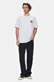 CHAR Beyaz Bisiklet Yaka Baskılı Oversize Erkek Tshirt