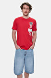 TOMLINSON Kırmızı Bisiklet Yaka Baskılı Standard Fit Erkek Tshirt