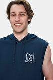 HEWITT Lacivert Nakışlı Sıfır Kol Sweatshırt  Oversize  Erkek Sweatshirt