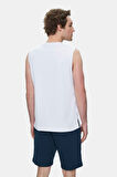 BODHI Beyaz Bisiklet Yaka Sıfır Kol Baskılı Oversize Erkek Tshirt