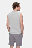 BODHI Açık Gri Bisiklet Yaka Sıfır Kol Baskılı Oversize Erkek Tshirt