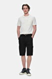 BLEWIN Siyah Kargo Cepli Gabardin Nakışlı Standard Fit Erkek Şort