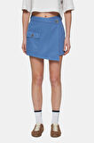 LINDA Mavi Yıkamalı Denim Şort Etek Dokuma Etiket Standard Fit Kadın Şort