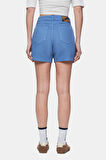 LINDA Mavi Yıkamalı Denim Şort Etek Dokuma Etiket Standard Fit Kadın Şort