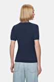 JENNY Lacivert Bisiklet Yaka Triko Nakışlı Standard Fit Kadın Tshirt