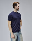 CANARY Lacivert Bisiklet Yaka Gofre Baskılı Standard Fit Erkek Tshirt