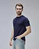 CANARY Lacivert Bisiklet Yaka Gofre Baskılı Standard Fit Erkek Tshirt