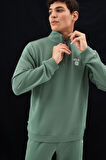 LEON Adaçayı Yeşili Yarım Fermuar Nakışlı Standard Fit Erkek Sweatshirt