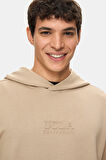 WINFREY Koyu Bej Kapüşonlu Gofre Baskı Standard Fit Erkek Sweatshirt