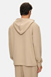 WINFREY Koyu Bej Kapüşonlu Gofre Baskı Standard Fit Erkek Sweatshirt