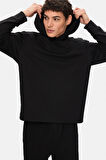 WINFREY Siyah Kapüşonlu Gofre Baskı Standard Fit Erkek Sweatshirt