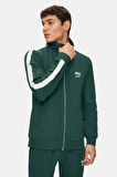 HALSTON Koyu Yeşil Fermuarlı ve Cepli Baskılı Standard Fit Erkek Sweatshirt