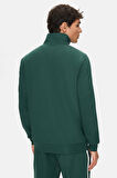 HALSTON Koyu Yeşil Fermuarlı ve Cepli Baskılı Standard Fit Erkek Sweatshirt