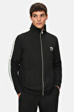 HALSTON Siyah Fermuarlı ve Cepli Baskılı Standard Fit Erkek Sweatshirt