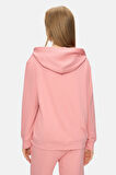 ALLURA Pembe Kapüşonlu Gofre Baskı Loose Fit Kadın Sweatshirt